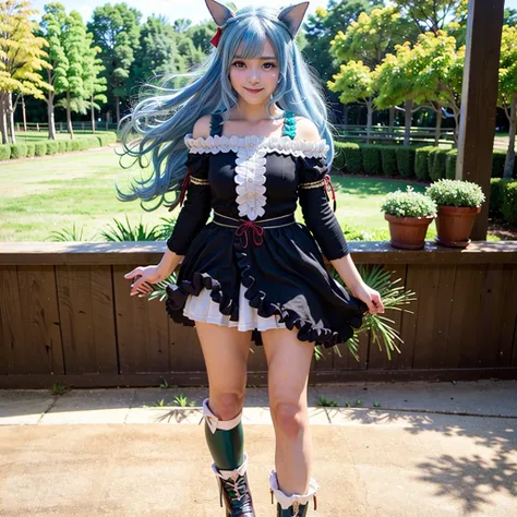 masterpiece,best quality,official art,extremely detailed CG unity 8k wallpaper, (realistic, photo-realistic),1girl,mejiro Ardan \(umamusume\),silver blue hair,green eyes,hose ear,red hear ribbon,cute face,looking at viewer,blush,solo,seductive smile,outdoor,farm,(best quality), (photorealistic:1.4), <lora:japaneseDollLikeness_v10:0.4>, <lora:mejiroArdan_1:0.7>