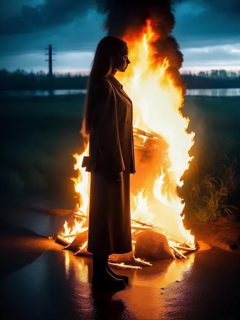the girl in the water, woman made of black flames, flames surround her, by Stanley Twardowicz, archillect concept art, the w