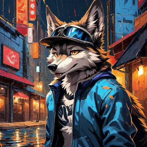 Stylized anime artwork, wolf, digital painting, pallet knife, photoshop acrylic painting, anime studio, subsurface scattering, HDR, masterpiece, best quality, detailed, absurd res, solo