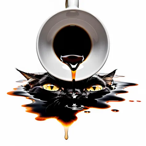 ((a puddle of black coffee):.05) BREAK
(8k, high definition, highest quality, best quality, photorealistic, sharp lines, crisp image) BREAK
white background BREAK
an (empty:2) (white ceramic) espresso cup with a white ceramic handle on top pouring coffee BREAK
white background BREAK
a ((((photorealistic) cat face)) with bright eyes) (merging:1.2|emerging:1.2) from the background BREAK
white background BREAK
a white background