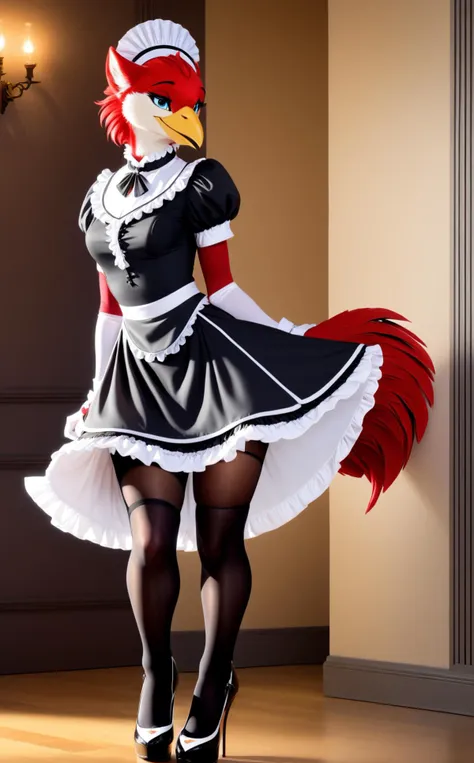 <lora:TomFischbeck:0.8>, TomFischbeck, masterpiece, best quality, (anthro bird girl, beak, female, tail feathers, feathers:1.2), (maid uniform, pantyhose, high heels, collar:1.3), good detailed, best quality, wide-angle, Hyperdetailed, masterpiece, 8k, HDR (High Dynamic Range), Maximum Clarity And Sharpness, Multi-Layered Textures, enhance, delicate, high quality, highres, 8k