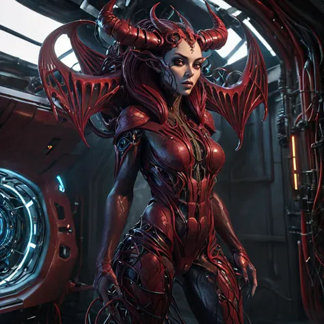 With forbidden glimpses into hidden human moments, this Science Fiction succubus, mechanical, detailed wires, perfect face half computer , universe portal tendrils, hyper-realism, grotesque horror, like Princess of Ghouls by Livia Prima, Realistic, HDR, 8k, sunlight, indoors natural light, octane render, full color, concept art, cinematic light, unreal engine, 4k, 8k, light rays, god rays, volumetric light, bloom, dramatic, cinematic, highly detailed, very long shot ,<lora:wowifierXL:0.45> <lora:sdxl_photorealistic_slider_v1:5>,<lora:SDXL Horror Style:0.1> sdxl horror style, Science Fiction, often for futuristic settings, advanced technology, or speculative fiction. peels back society's mask, revealing the raw and riveting truths beneath.