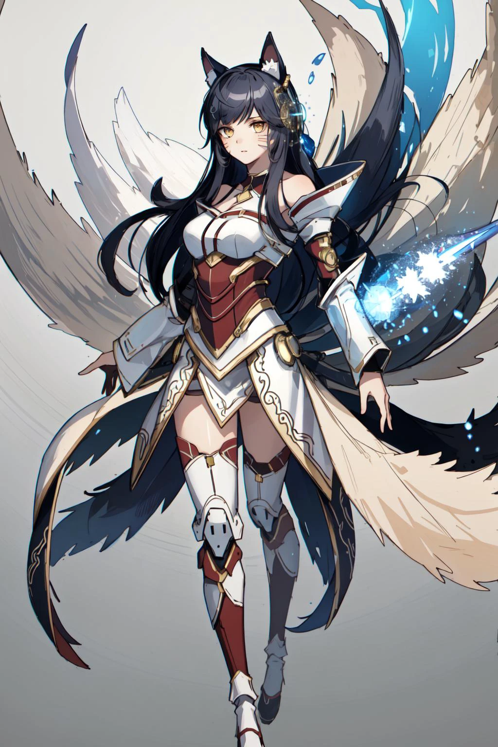(masterpiece, best quality), intricate details,
1girl, <lora:ahri_v10:0.8> ah1, facial mark, multiple tails, fox tails, korean clothes, bare shoulders,
<lora:ArmorSuit_v1:0.5> armorsuit, <lora:Futuristicbot4:0.6> futobot, cyborg, prosthetic limbs, missile launchers,
