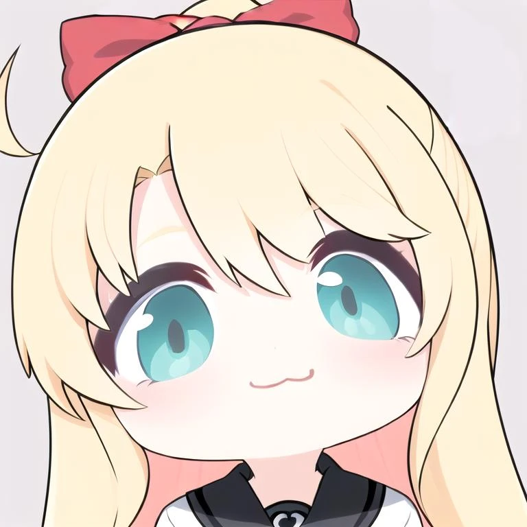 1girl, <lora:Blue Archive Chibi Style:0.7>, chibi, chibi style, <lora:noa:1>, himenoa, :3, simple background, red bow, long hair,