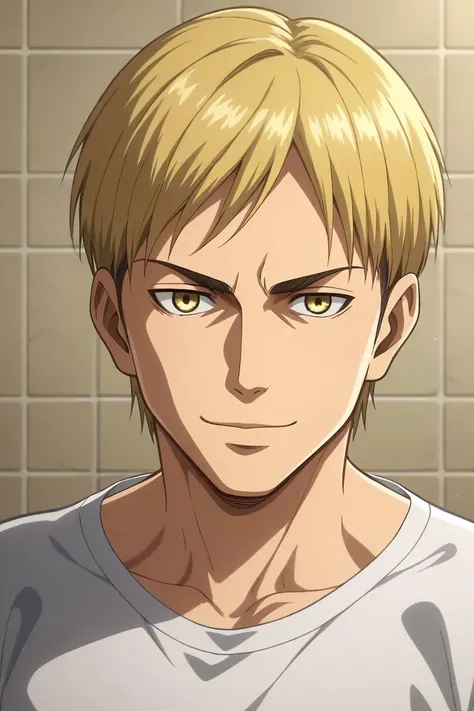 score_9, score_8_up, score_7_up, source_anime, rating_safe, intricate details, anime screencap, anime coloring, , looking at viewer, , 1boy, male focus, gold eyes, ash blonde hair,, solo, panorama, bathroom, noon, arm support, smirk, <lora:shingeki_no_kyojin_style_pony:0.76>, shingeki_no_kyojin_style, <lora:sdxl_lightning_8step_lora:1>