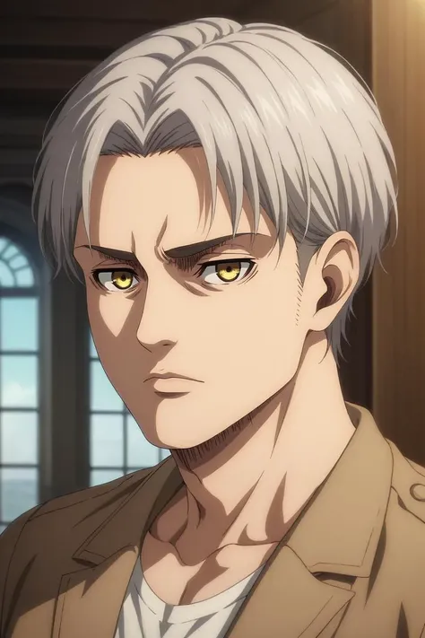 score_9, score_8_up, score_7_up, source_anime, rating_safe, intricate details, anime screencap, anime coloring, , , depth of field, 1boy, male focus, gold eyes, silver hair,, solo, panorama, spaceship, indoors, dark, flexing, speaking, talking, <lora:shingeki_no_kyojin_s4_style_pony:0.86>, shingeki_no_kyojin_s4_style, <lora:sdxl_lightning_8step_lora:1>