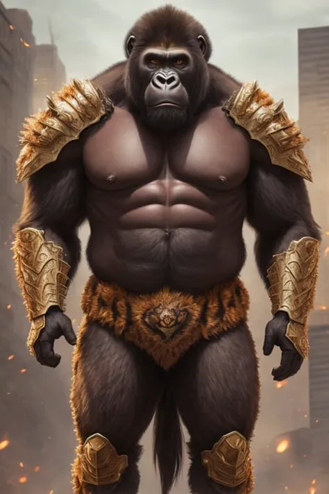 insane detail, standing, full body, painting, realistic lighting, cinematic lighting, real photo, bokeh, detailed face, ((portrait)), masterpiece portrait, detailed face,((realistic)), furry, gorilla man, tiger pattern, muscular, muscular man, fans, open mouth, armor, lion, ((mane)), full armor, magma