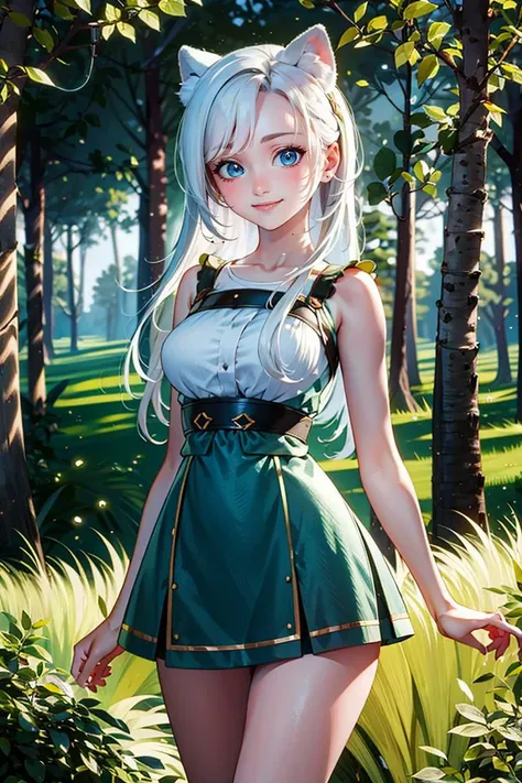 (masterpiece), <lora:Beautiful_CAT_v3:0.8>, best quality, high resolution, highly detailed, perfect lighting, <lora:Solise_AFK:0.7>, Solise_AFK, solo, smiling, looking at viewer, cowboy shot, forest in background, ,