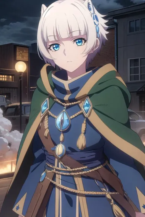 meteoraosterreich, <lora:meteora osterreich s1-lora-nochekaiser:1>,
meteora osterreich, short hair, bangs, blue eyes, hair ornament, white hair, blunt bangs,
BREAK cape, cloak,
BREAK outdoor, city, night, sky, buildings, moon, clouds,
BREAK looking at viewer, (cowboy shot:1.5),
BREAK <lyco:GoodHands-beta2:1>, (masterpiece:1.2), best quality, high resolution, unity 8k wallpaper, (illustration:0.8), (beautiful detailed eyes:1.6), extremely detailed face, perfect lighting, extremely detailed CG, (perfect hands, perfect anatomy),