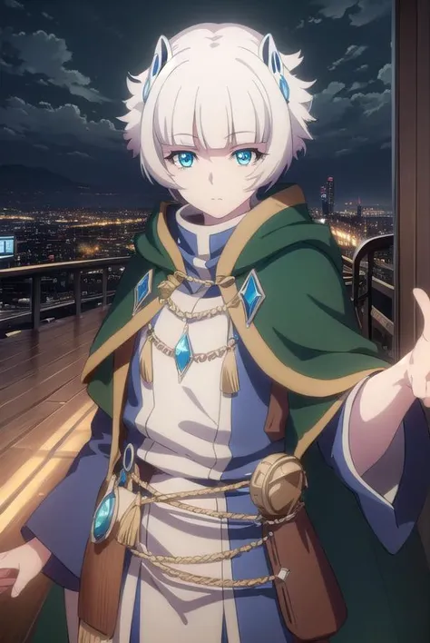 meteoraosterreich, <lora:meteora osterreich s1-lora-nochekaiser:1>,
meteora osterreich, short hair, bangs, blue eyes, hair ornament, white hair, blunt bangs,
BREAK cape, cloak,
BREAK outdoor, city, night, sky, buildings, moon, clouds,
BREAK looking at viewer, (cowboy shot:1.5),
BREAK <lyco:GoodHands-beta2:1>, (masterpiece:1.2), best quality, high resolution, unity 8k wallpaper, (illustration:0.8), (beautiful detailed eyes:1.6), extremely detailed face, perfect lighting, extremely detailed CG, (perfect hands, perfect anatomy),