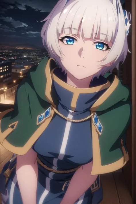 meteoraosterreich, <lora:meteora osterreich s1-lora-nochekaiser:1>,
meteora osterreich, short hair, bangs, blue eyes, hair ornament, white hair, blunt bangs,
BREAK cape, cloak,
BREAK outdoor, city, night, sky, buildings, moon, clouds,
BREAK looking at viewer, (cowboy shot:1.5),
BREAK <lyco:GoodHands-beta2:1>, (masterpiece:1.2), best quality, high resolution, unity 8k wallpaper, (illustration:0.8), (beautiful detailed eyes:1.6), extremely detailed face, perfect lighting, extremely detailed CG, (perfect hands, perfect anatomy),