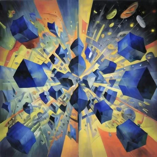 In a bold exploration of suprematism, a composition captures the essence of cosmic shuttles engaged in a dynamic battle. Geometric shapes and vibrant colors intersect and collide, conveying a sense of energy and movement. The shuttles, depicted as abstract forms, symbolize the technological advancements of space exploration. The composition, stripped down to its essential elements, embraces the simplicity and purity of suprematism. Through the juxtaposition of geometric forms and the vibrant interplay of colors, the artwork conveys the intensity and excitement of cosmic battles in a visually striking and abstract manner. pvodkin, Petrov-Vodkin,
<lora:pvodkin:0,75>