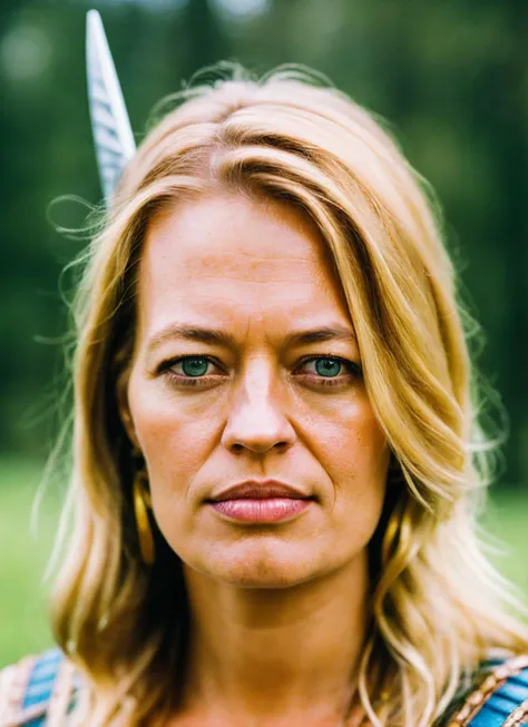 analog style, modelshoot style, A stunning intricate full color portrait of (35 years old sks woman:1) as (viking warrior), (barbarian),  epic character composition, by ilya kuvshinov, alessio albi, nina masic, sharp focus, natural lighting, subsurface scattering, f2, 35mm, film grain, <lora:locon_jeri_v1_from_v1_64_32:1.3>