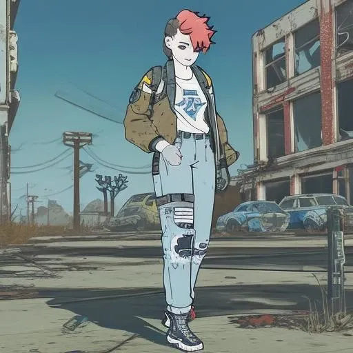 evang, post-apocalypse fallout 4 RPG character painting ginger hair upsweep updo thin woman wearing black backpack (denim jacket jeans tshirt:1.2) searching an abandoned building indoors overgrown ruins vines ivy in an (abandoned city:1.1) (red brick buildings:1.2) blue sky (bright morning light:1.1) (windy dust volumetric lighting foggy:1.1) (masterpiece:1.4) (best quality:1.4) (8k) (HDR) (wallpaper) (cinematic lighting) (sharp focus) (intricate)