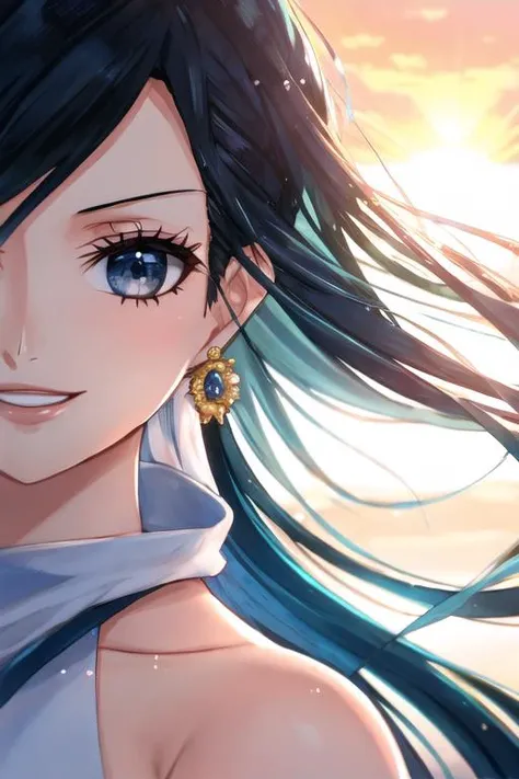 mksks style, robin_v2_1600:1.2, (very detailed background:1.0), (highly detailed background:1.0), masterpiece, best quality, (1girl), solo, (girl:1.2),(sun), long hair, (black hair),gold jewelry, floating, sun:2, motion blur, smile, summer dress, (sunlight:1.2), chromatic aberration, depth of field, soft lighting, highly detailed face, (highly detailed eyes), blue eyes