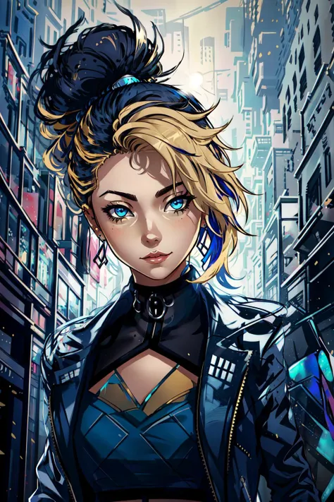 best quality, intricate details,
1girl, <lora:kDAALLOUTAkaliLeague_v10:0.8> akali, 1girl, black hair, blonde hair, multicolored hair, ponytail, k/da \(league of legends\),