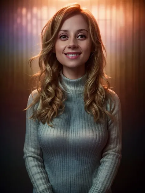 (RAW photo, 16k, masterpiece, best quality: 1.2),  elegant woman, <lora:Lara-Fabian_Xtroat_V1:1>,  smiling, wearing a sweater, High Dynamic Range, vivid color, clear shadows and highlights, enhanced contrast,  warm backlights, high contrast, cinematic lighting