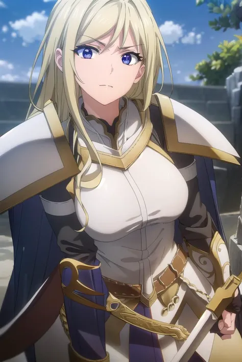 femaleknight, <lyco:femaleknight-lyco-nochekaiser:1>, 
female knight, long hair, blue eyes, blonde hair,
BREAK weapon, sword, cape, armor, shoulder armor, gauntlets, pauldrons, breastplate, knight,
BREAK outdoors, forest, grass, nature, sky, cloud, sun,
BREAK looking at viewer,
BREAK <lyco:GoodHands-beta2:1>, (masterpiece:1.2), best quality, high resolution, unity 8k wallpaper, (illustration:0.8), (beautiful detailed eyes:1.6), extremely detailed face, perfect lighting, extremely detailed CG, (perfect hands, perfect anatomy),