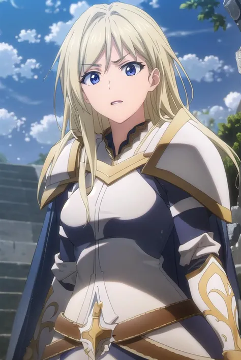 femaleknight, <lyco:femaleknight-lyco-nochekaiser:1>, 
female knight, long hair, blue eyes, blonde hair,
BREAK weapon, sword, cape, armor, shoulder armor, gauntlets, pauldrons, breastplate, knight,
BREAK outdoors, forest, grass, nature, sky, cloud, sun,
BREAK looking at viewer, (cowboy shot:1.5),
BREAK <lyco:GoodHands-beta2:1>, (masterpiece:1.2), best quality, high resolution, unity 8k wallpaper, (illustration:0.8), (beautiful detailed eyes:1.6), extremely detailed face, perfect lighting, extremely detailed CG, (perfect hands, perfect anatomy),