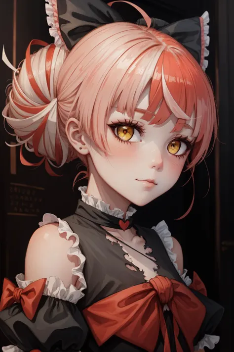 best quality, intricate details,
 <lora:kureijiOllieHololive4_v3:0.8> zombie, patchwork skin, heterochromia, red eyes, yellow eyes, kureiji ollie, double bun, torn dress, red bow, hair bow, 
 <lora:3_v20:1> ;3, uwu, catmouth,