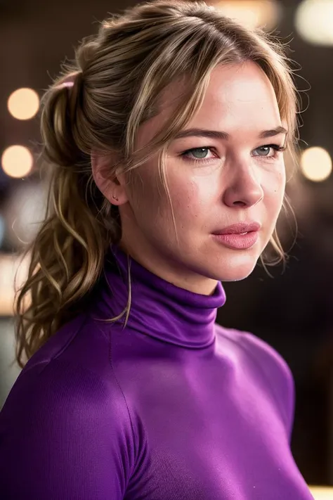 photo of extremely sexy (rzellw:0.99), a woman as a sexy student, closeup portrait upsweep updo, (Bright Purple tight long sleeve turtleneck top), at a cantina sitting bar (masterpiece:1.5) (photorealistic:1.1) (bokeh) (best quality) (detailed skin texture pores hairs:1.1) (intricate) (8k) (HDR) (wallpaper) (cinematic lighting) (sharp focus), (eyeliner)