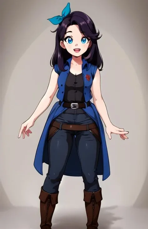 best quality, (masterpiece),(ultra-detailed), (high quality), (high resolution), <lora:abigail:0.7>,1girl, :d, bangs, blue eyes, dress, vest, boots, ,belt,pants,