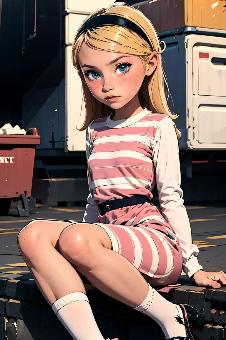 (masterpiece, best quality), 1girl, <lora:Penny_Peterson_Leaf5:0.8> 1girl, solo, penny peterson, blonde hair, hairband, blue eyes, pink dress, white shirt, long sleeves, layered dress, striped dress, white socks, mary janes,