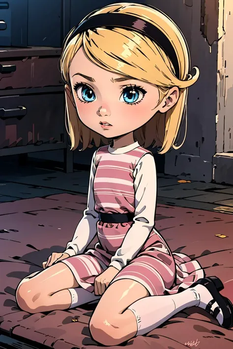 (masterpiece, best quality), 1girl,  <lora:Penny_Peterson_Leaf5:0.8> 1girl, solo, penny peterson, blonde hair, hairband, blue eyes, pink dress, white shirt, long sleeves, layered dress, striped dress, white socks, mary janes,