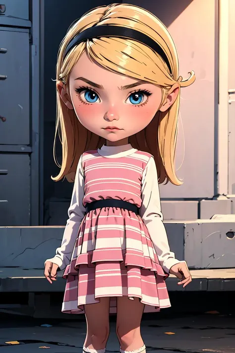 (masterpiece, best quality), 1girl,  <lora:Penny_Peterson_Leaf5:0.8> 1girl, solo, penny peterson, blonde hair, hairband, blue eyes, pink dress, white shirt, long sleeves, layered dress, striped dress, white socks, mary janes,