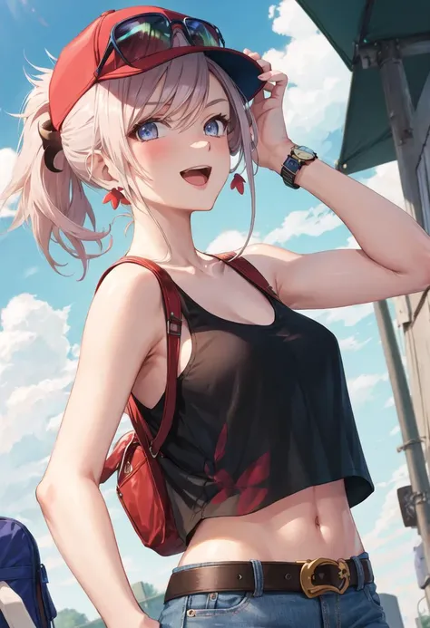 14 years old, school girl, sports bra, short , ponytail, fit clothes, red eyes, silver hair, spread leg, wet, sports girl,Tired from sitting and resting,