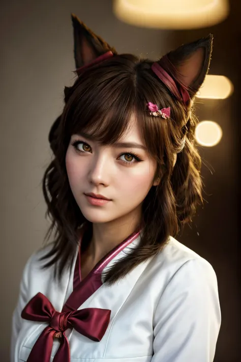 beautiful woman, adult
looking at viewer, detailed eyes, detailed face, long eyelashes, eye makeup,
sexy, fit, narrow waist,
portrait,
<lora:AhriDynasty:0.8> looking at viewer, korean clothes, fox tail, tail, incrsahridynasty, multiple tails, long sleeves, skirt, lips, brown hair, hanbok, hair ornament, facial mark, whisker markings, hair bow, 1girl, animal ears, fox ears, yellow eyes <lora:ClothingAdjuster3:1>, photorealistic, photograph, photo, dlsr, FujiFilm, extremely high detail, (volumetric lighting), (dynamic lighting), godrays, Rembrandt lighting, real shadows, intricate detail