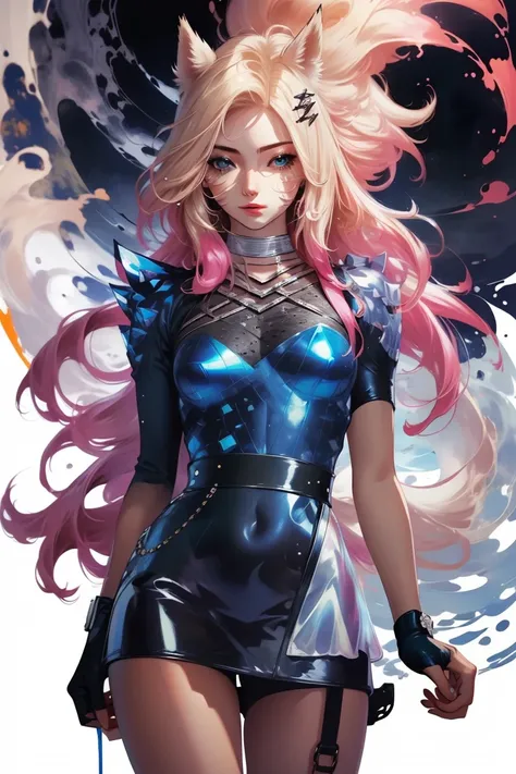 (Beginner Painting:1.3) of (Technical illustration:1.3) A photo of a girl, <lora:AhriKDAAllOut:0.8> IncrsAhriKDAAllOut, whisker markings, fox tail, multiple tails, single fingerless glove, single glove, asymmetrical clothes,(Hypersaturated:1.3), shiny, shiny hair, shiny skin, shiny clothes, masterpiece, extreme details, detailed, focus, masterpiece, realistic, photorealistic, 4k, 8k, 16k, highres