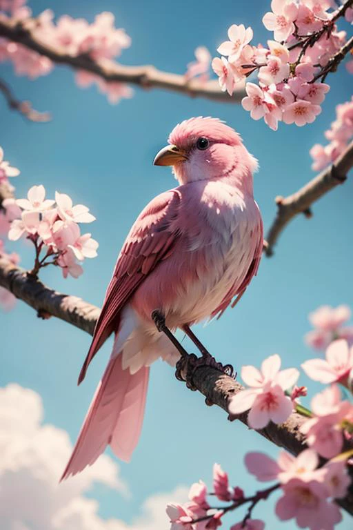 photo of a small pink bird sitting on a branch