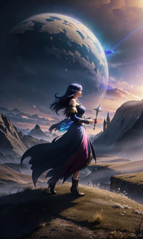 (clothed, masterpiece, wide angle, cinematic establishing shot, young adult european woman, highly detailed background:1.2), volumetric lighting, subsurface scattering, dynamic pose, (special effects, color grading, fantasy aura), (Dream Sorceress:1.4), (Medium Covered breasts:0.81), Dream realm, ethereal mist, subconscious magic, surreal landscapes (style of Earl Moran,simple background:1.7),