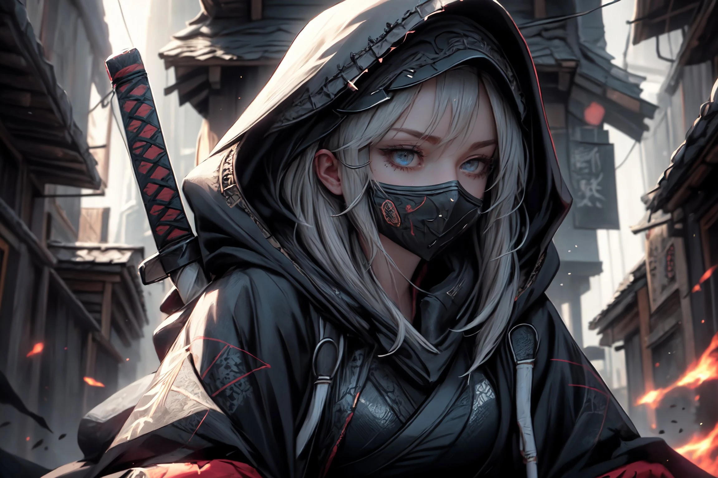 (best quality, masterpiece:1.2), ultra high res, front lighting, intricate detail, Exquisite details and textures, (beautiful detailed eyes), (beautifully detailed face:1.2), (detailed skin:1), absurdres, cinematic lighting, dynamic angle, dynamic pose,
ninja, reflective, energetic, smooth thighs, petite, pale skin, small breasts, sweaty, katana, action pose, hooded cloak, side view, straddling,
<lora:style:1>