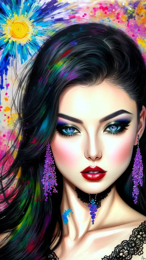Masterpiece, (highly detailed, intricately detailed), complex art illustration of (ethereal [woman|cyborg] quironSilviaSaintV1 goddess with expression of wonder), ((by Minjae Lee)), (colorful:1.1), masterful art, [acrylics], fine details, color splash, [bright:vibrant:15] colors, tension, (pop art:0.8), (Graffiti style:1.2), art amour, ultra detailed, beautiful eyes,
<lora:quironSilviaSaintV1:1>