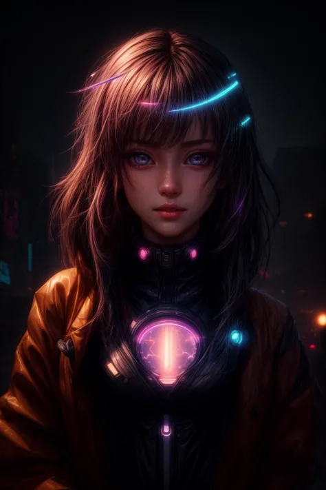 masterpiece, best quality, half body, portrait, night city, 1girl, anime, 3D, Japan, pixar, realistic, 20 yo girl, big breast smiling, cute face, harajuku fashion style, rain coat, beautiful, colourful, neon lights, cyberpunk, smooth skin, illustration, artstation, painting by stanley artgerm lau, sideways glance, foreshortening, extremely detailed 8K, smooth, high resolution, ultra quality, highly detail eyes, highly detail mouth, highly detailed face, perfect eyes, both eyes are the same, true light, glare, Iridescent, Global illumination, real hair movement, real light, real shadow, real face, hd, 2k, 4k, 8k, 16k, realistic light, realistic shadow, bright Eyes, fluorescent eyes, soft light, dream light (<lora:Neonpunkai-8:0.4>Neonpunkai, neon theme:1.1) <lora:add_brightness:-1> <lora:add_detail:2> <lora:add_saturation:1>