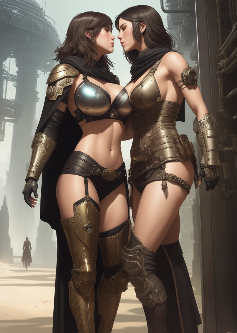 2 girls, ((muscular female)), (((medium tits))), BioShock, sci-fi, science fiction, abs, ((naked tits)), ((leg armor)), head gear, gauntlets, pants, (shoulder armor), white plastic, diffuse lighting, fantasy, intricate, ((steam punk)), steampunk, highly detailed, lifelike, photorealistic, (extremely detailed CG unity 8k walpaper), artstation, illustration, smooth, sharp focus, trending CGSociety, by midjourney, art by John Collier and Albert Aublet and Krenz Cushart and Artem Demura and Alphonse Mucha, (mdjrny-v4 style), shoulder pauldrons, vambraces, ((cape)), (((Kissing))), (making out), ((muscular female)), (((medium tits))), sci-fi, science fiction, abs, (naked tits), ((leg armor)), head gear, gauntlets, pants, (shoulder armor), white plastic, diffuse lighting, fantasy, intricate, ((Cyber punk)), highly detailed, lifelike, photorealistic, (extremely detailed CG unity 8k walpaper), artstation, illustration, smooth, sharp focus, trending CGSociety, by midjourney, art by John Collier and Albert Aublet and Krenz Cushart and Artem Demura and Alphonse Mucha, (mdjrny-v4 style), shoulder pauldrons, vambraces,