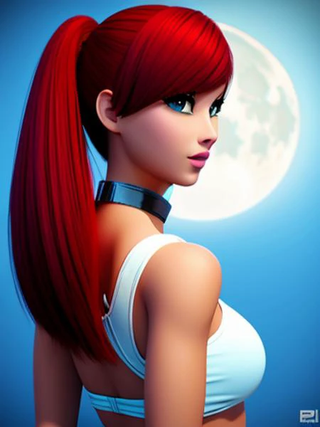 a girls,sexy,MOON,3D,backshirt,redhair,
