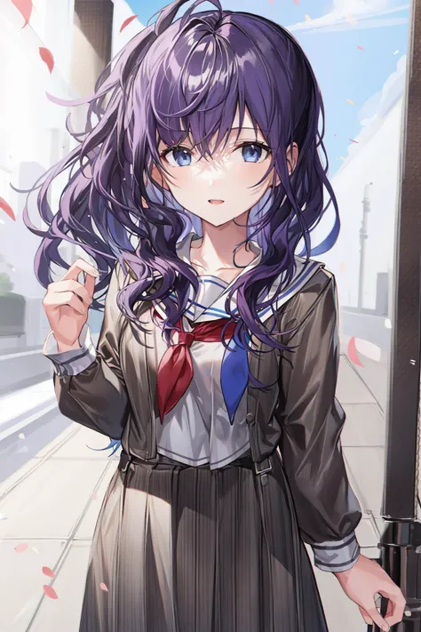 a girl , <lora:mafuyu-000015:0.8>,gray sailor style uniform,master piece