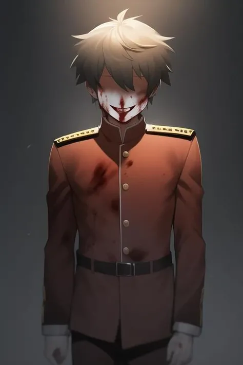 1boy, solo, male focus, military, officer
BREAK <lora:faceless_v1-000010:1> faceless, no eyes
BREAK smile, blood
BREAK cowboy shot