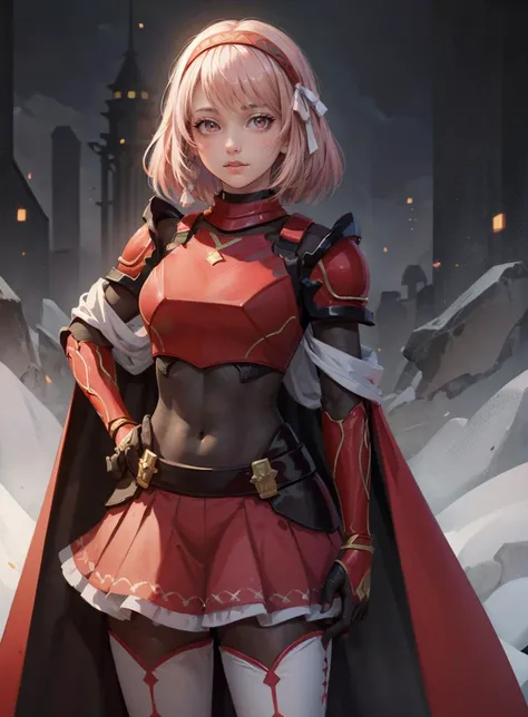 masterpiece, best quality, ultra-detailed, illustration,
(1girl), solo, beautiful detailed eyes, (upper body:0.8),sharp focus, glowing eyes, detailed 4k eyes, reflection in eyes,
<lora:Lapis_def-10:0.7> lapis_def, thighhighs, parted lips, cape, red skirt, red armor, fantasy background, fantasy
hands on hips[::1]
(shy:0.9),
looking at viewer, modelshoot style, (fcDetailPortrait:0.8), [simple background:beautiful scenery:0.2],
<lora:noribs_v10:2> ,
<lora:more_details:0.3> ,
<lora:GoodHands-vanilla:0.5>