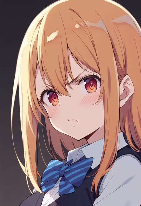 score_9, score_8_up, score_7_up, source_anime BREAK
amane lily, blonde hair, 1girl, long hair, pout, looking at viewer, solo, school uniform, :t, grey background, white shirt, blue neckwear, simple background, blue bow, red eyes, hair between eyes, striped neckwear, collared shirt, striped bow, v-shaped eyebrows, closed mouth, sweater vest, upper body, eyebrows visible through hair, solo, brown eyes, close-up, angry, black vest, portrait, dress shirt, diagonal stripes, frown, wing collar, multicolored eyes, blue vest, out of frame, brown hair, orange hair, face, purple eyes, yellow eyes, orange eyes, sidelocks, pink eyes, :i, blush, uniform, diagonal-striped neckwear, glaring, striped clothes, striped bowtie, blue bowtie, black background, diagonal-striped bow, diagonal-striped clothes, gradient background
<lora:amane_lily_sdxl_locon_pony_v1:0.8>