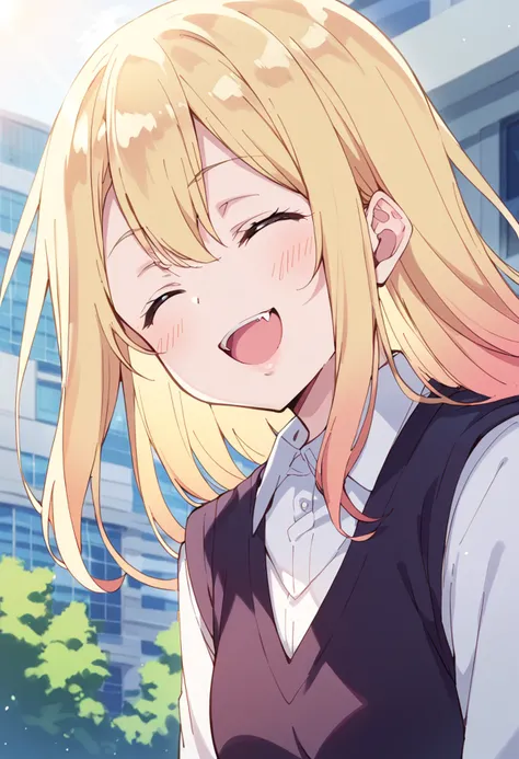 score_9, score_8_up, score_7_up, source_anime BREAK
amane lily, 1girl, blonde hair, closed eyes, open mouth, fang, solo, smile, long hair, blush, white shirt, hair between eyes, ^ ^, :d, facing viewer, eyebrows visible through hair, school uniform, collared shirt, outdoors, lens flare, depth of field, brown vest, upper body, close-up, day, happy, portrait, floating hair, wing collar, sweater vest, black vest, dress shirt, ^o^, building, gradient hair, purple vest, multicolored hair, face, tree, anime coloring, sidelocks, sweater, looking at viewer, shiny, sunlight, shiny hair, sky, teeth
<lora:amane_lily_sdxl_locon_pony_v1:0.8>