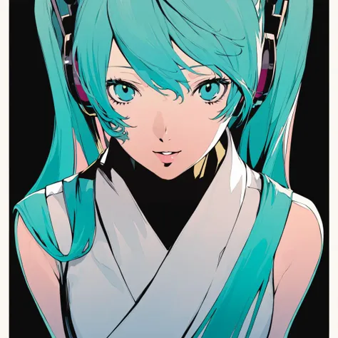 1girl, hatsune miku, vocaloid, portrait, masterpiece, newest, best quality, high quality, soejima_shigenori <lora:soejima_style_xl_c:1>