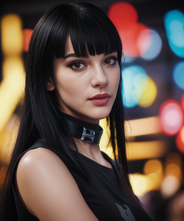 A close up of a woman with a black dress and a collar - SeaArt AI