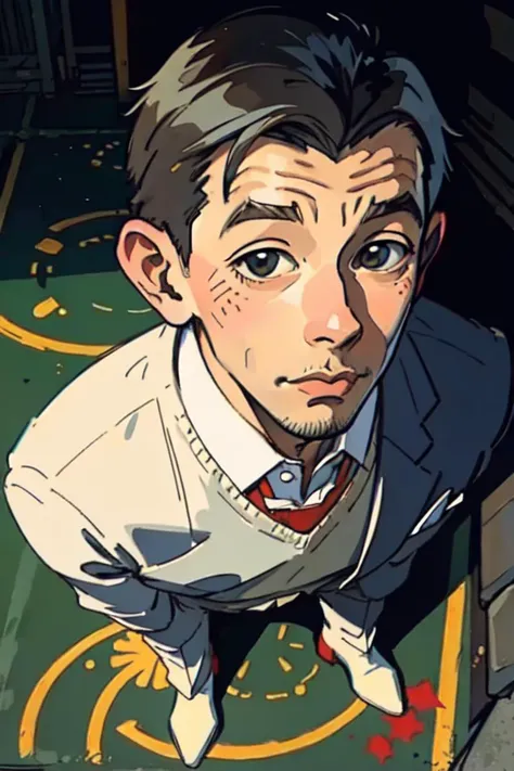 colorful chalk drawing of a man , PeeWeeHerman, full body, BREAK background <lora:buildingsLWSH-V0.2æç»æå:0.8> lwsh,