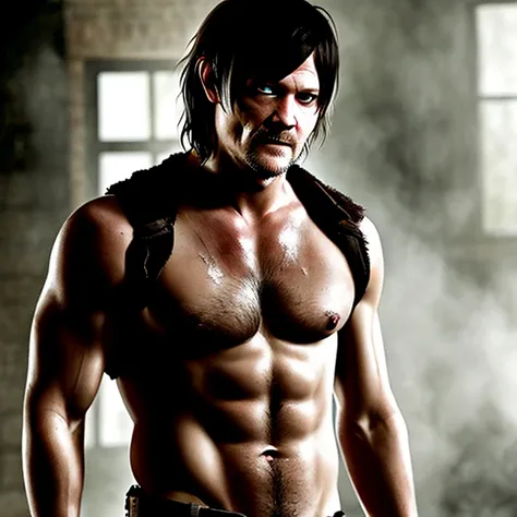 ((daryl dixon)), handsome, sweaty, ((sexy)), detailed background