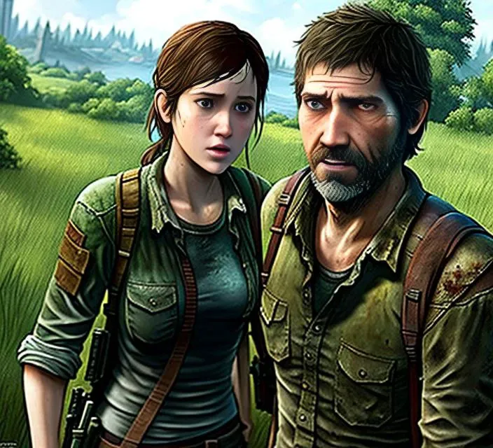 Joel and ellie, the last of us, highly detailed, realistic