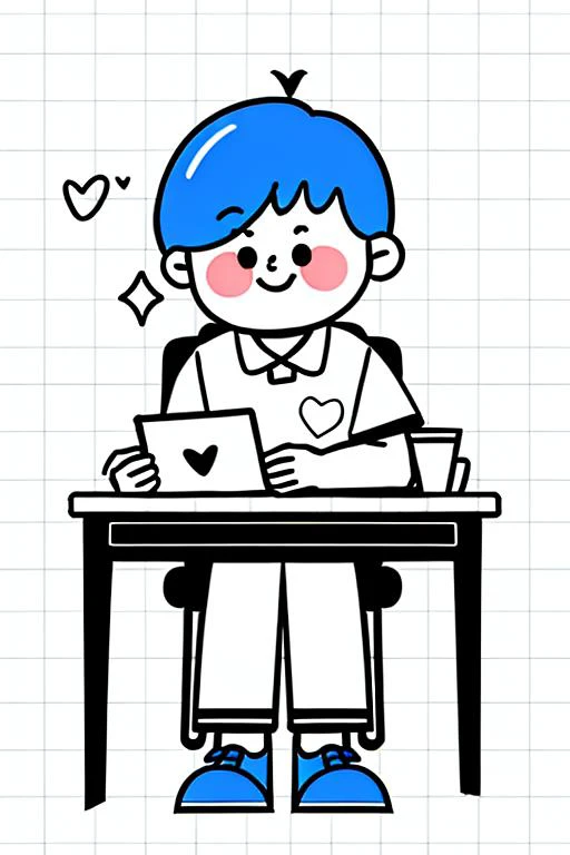 ((masterpiece)), best quality, perfect anatomy,8K wallpaper,
mStroke, 1boy,  blue computer, solo, short sleeves, simple background, full body, white shirt, smile, holding cup, sitting behind computer desk, blue footwear, white background, blue shoes, male focus, short hair, heart, white pants, sparkle, chair, collared shirt, dot eyes, red cheeks, partially colored, plaid background
<lora:M_Stroke_v1_8:0.8>